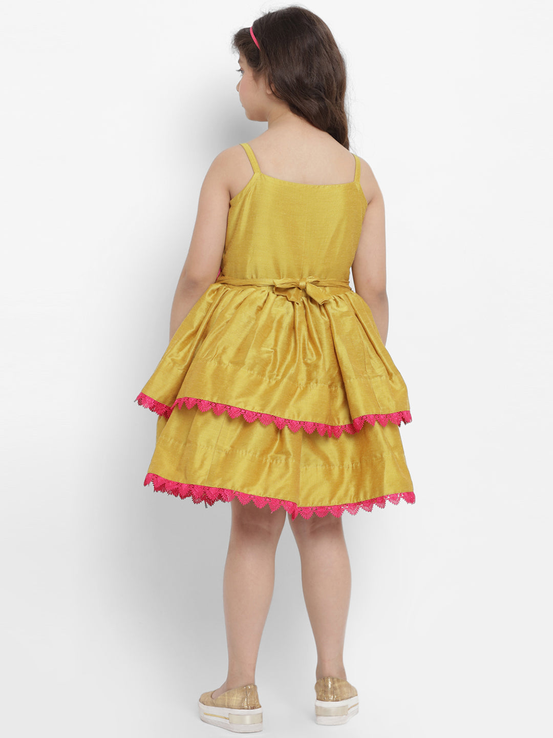 Bitiya By Bhama Girls Mustard Yellow Self Design Fit And Flare Dress