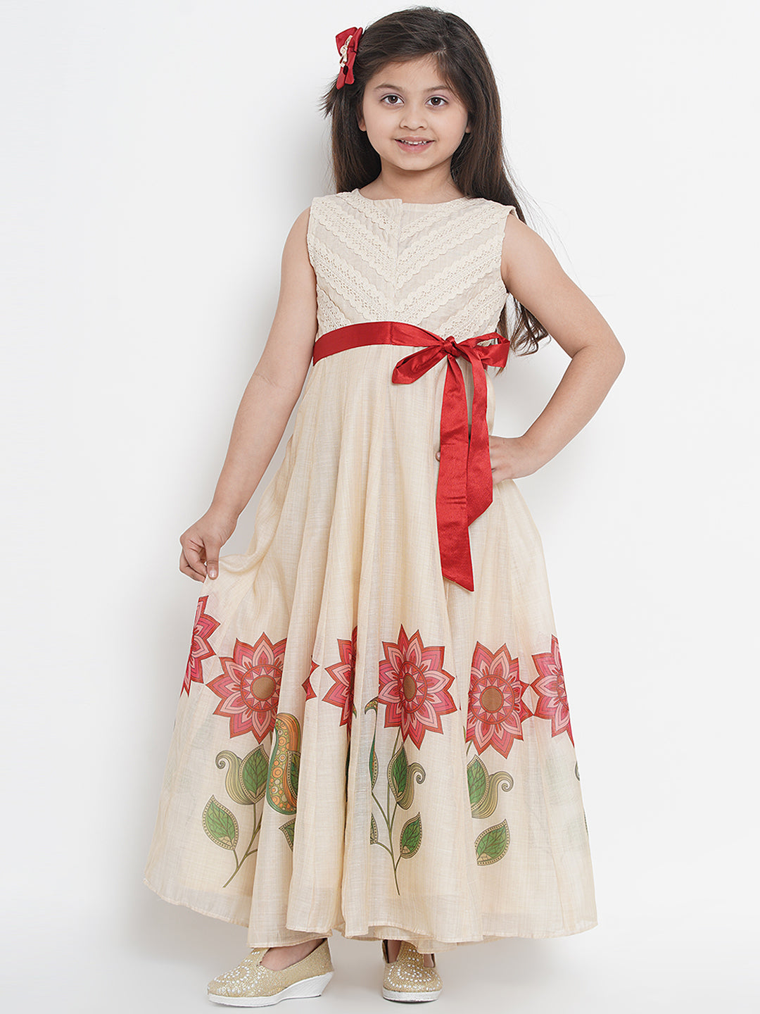 Bitiya by Bhama Beige & Red Floral Maxi Dress