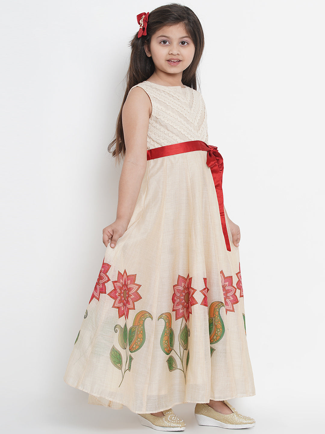 Bitiya by Bhama Beige & Red Floral Maxi Dress