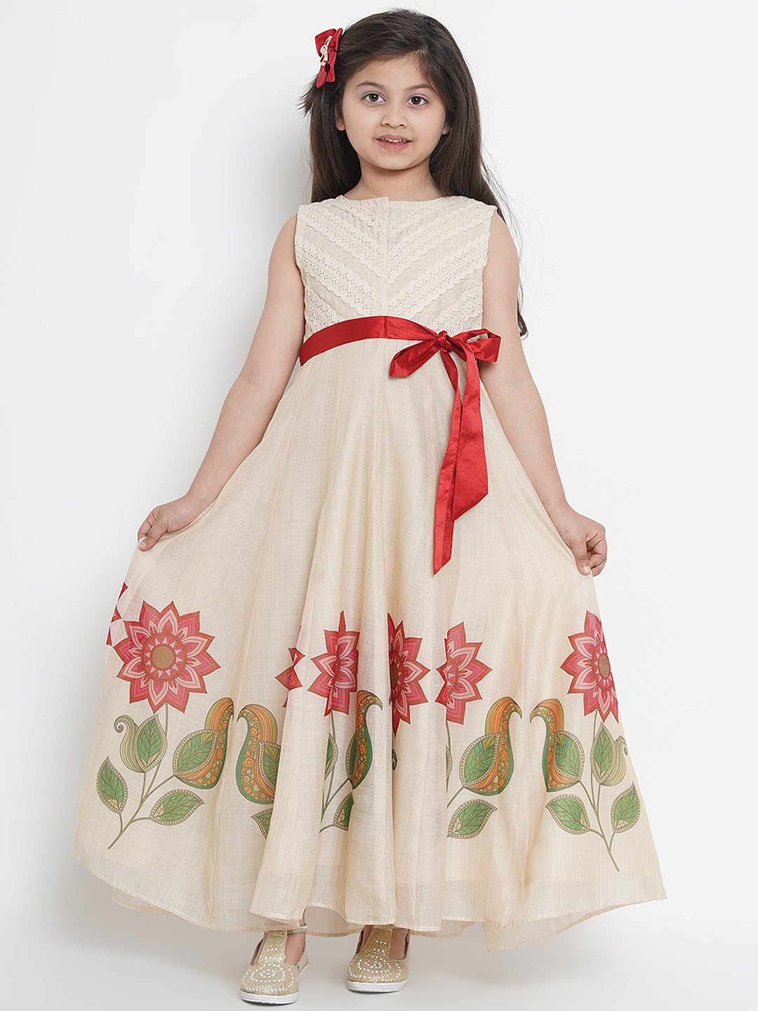 Bitiya by Bhama Beige & Red Floral Maxi Dress