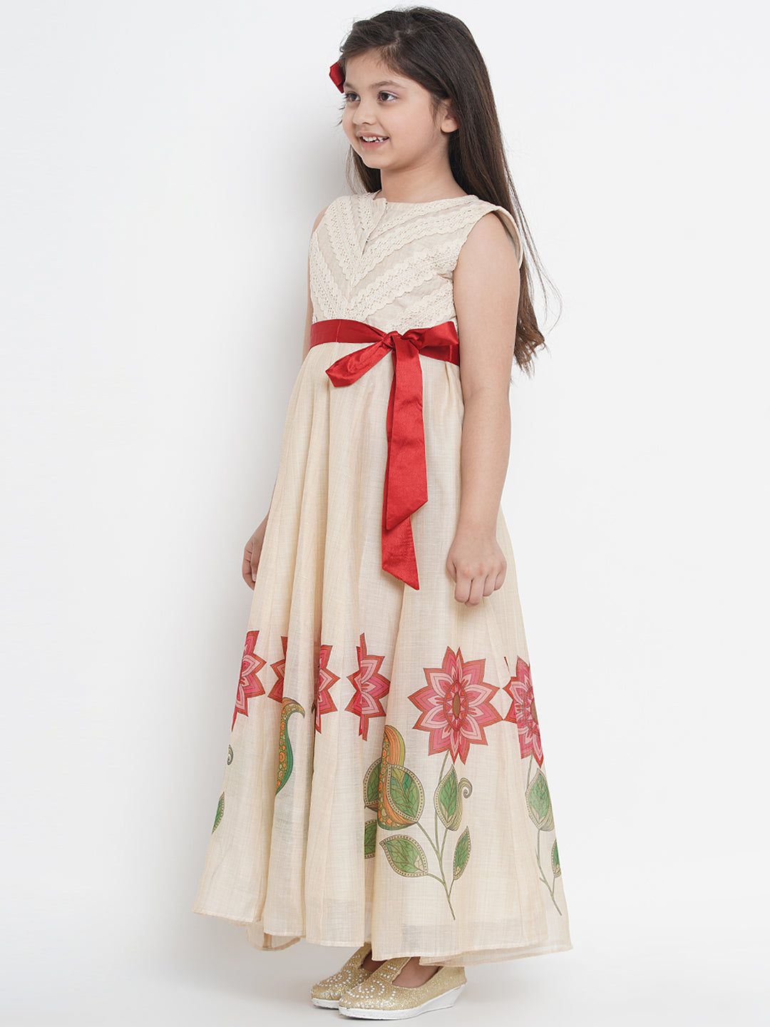 Bitiya by Bhama Beige & Red Floral Maxi Dress