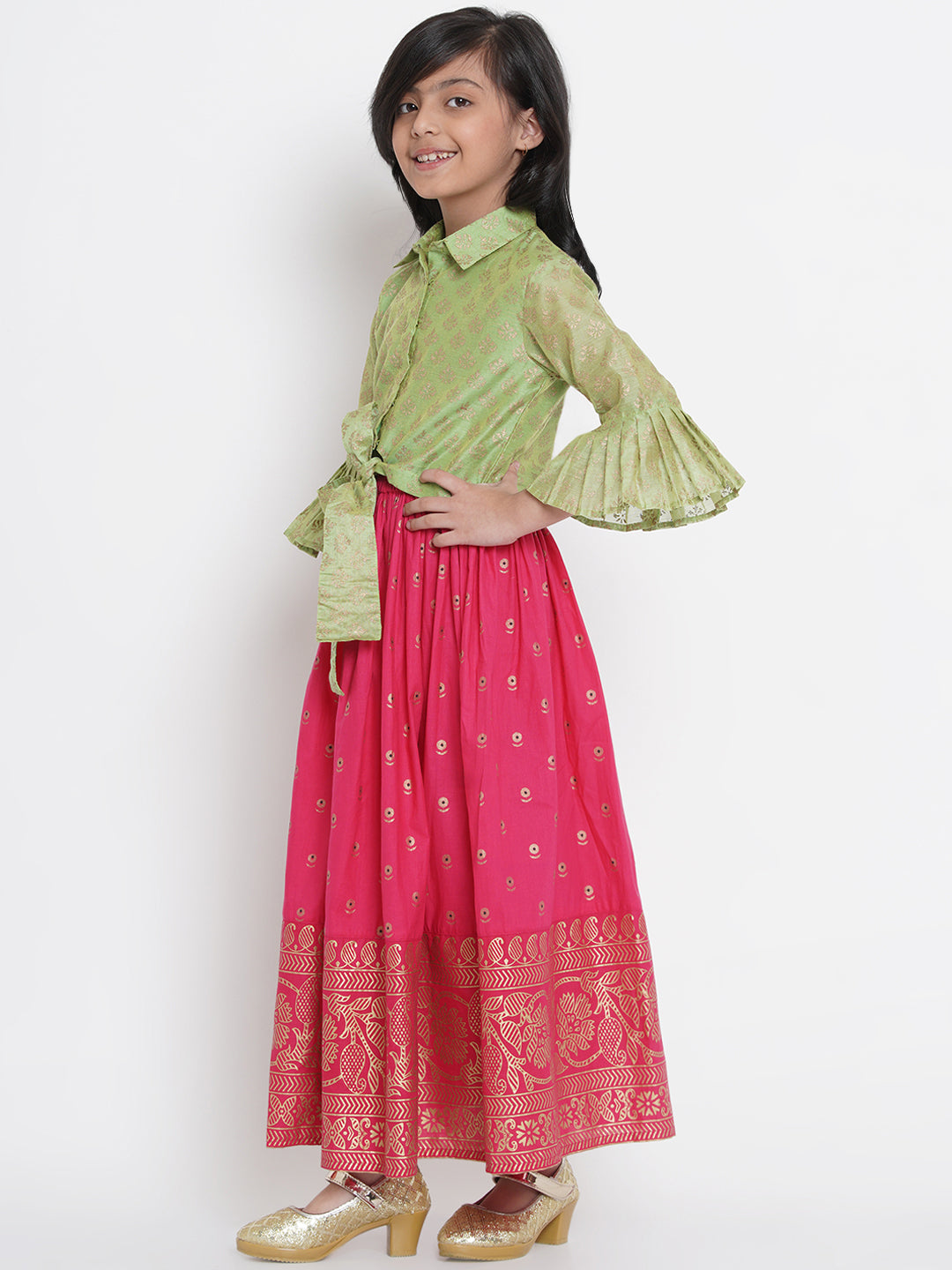 Bitiya by Bhama Fuchsia Pink & Green Ready to Wear Lehenga with Blouse