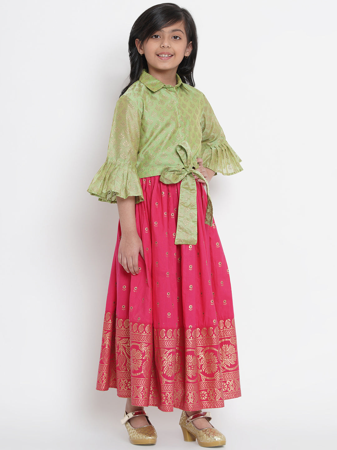 Bitiya by Bhama Fuchsia Pink & Green Ready to Wear Lehenga with Blouse