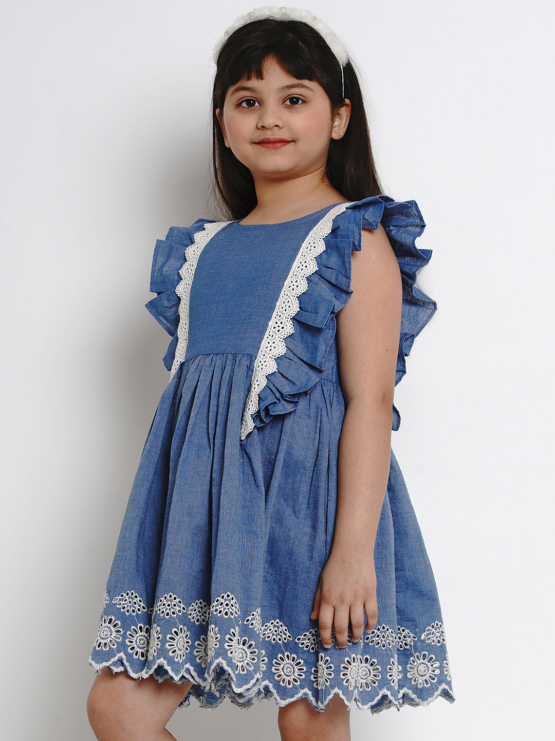 Bitiya By Bhama Girls Blue Solid Fit And Flare Dress