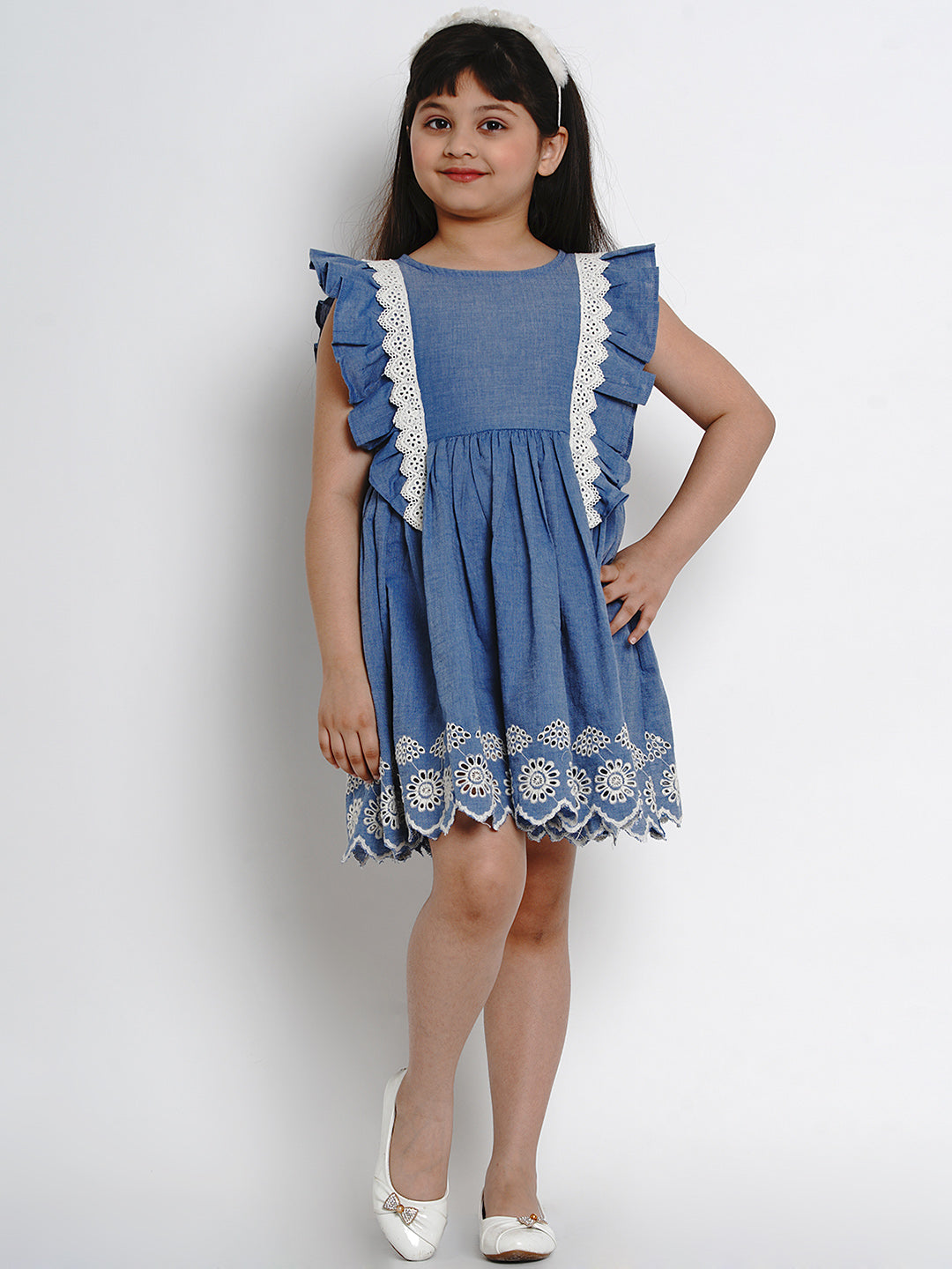 Bitiya By Bhama Girls Blue Solid Fit And Flare Dress