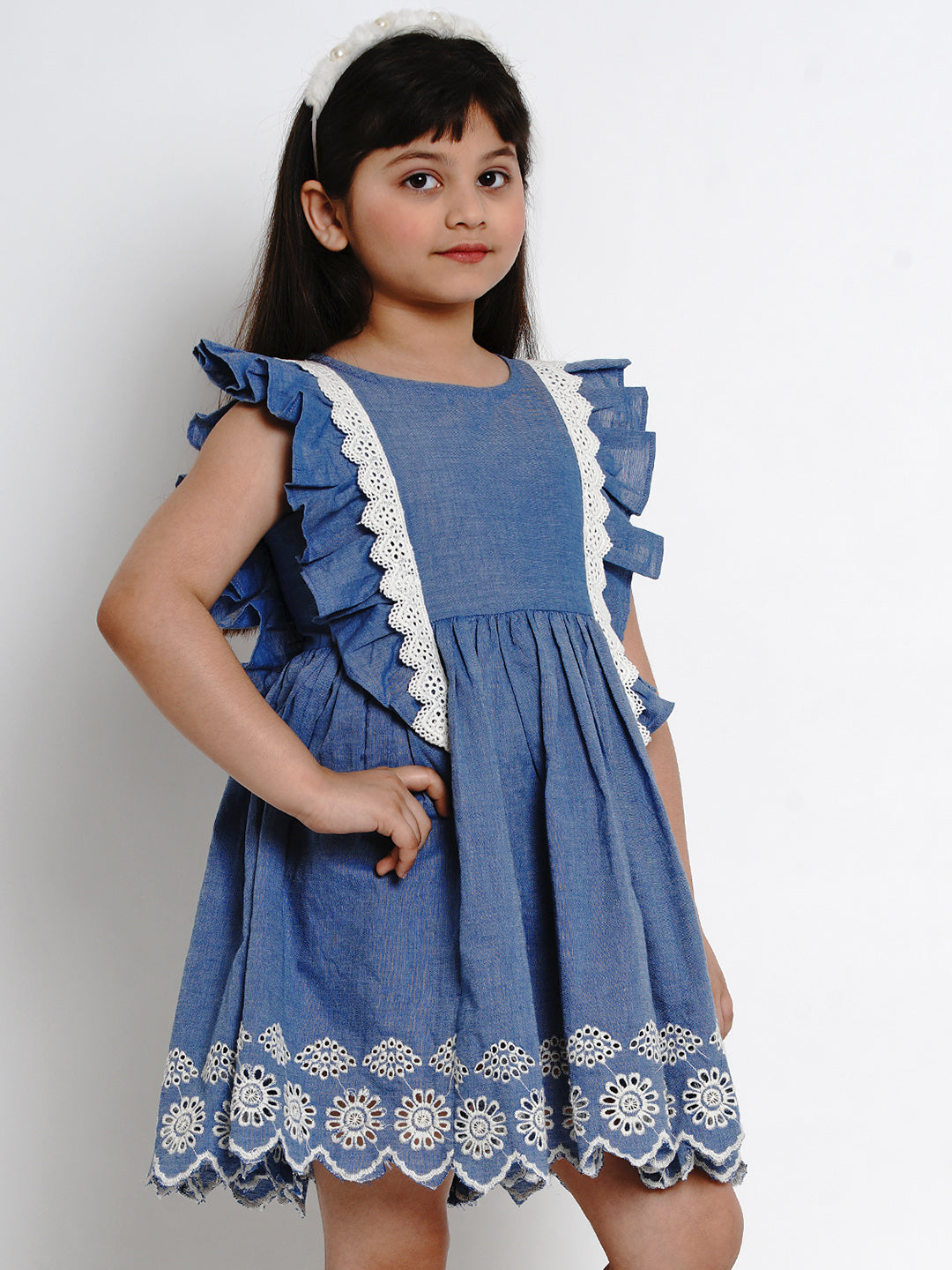 Bitiya By Bhama Girls Blue Solid Fit And Flare Dress