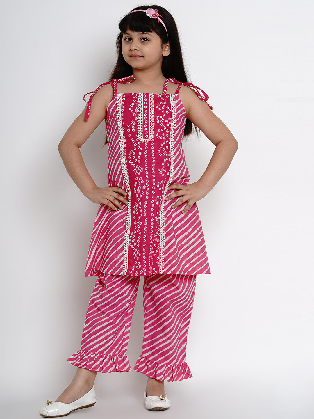 Bitiya By Bhama Pink Bandhej Kurta With Palazzos
