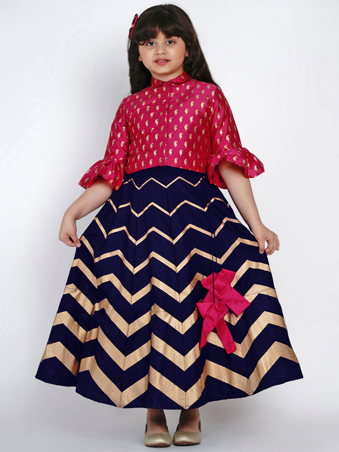 Bitiya By Bhama Pink & Navy Blue Ready To Wear Lehenga With Blouse