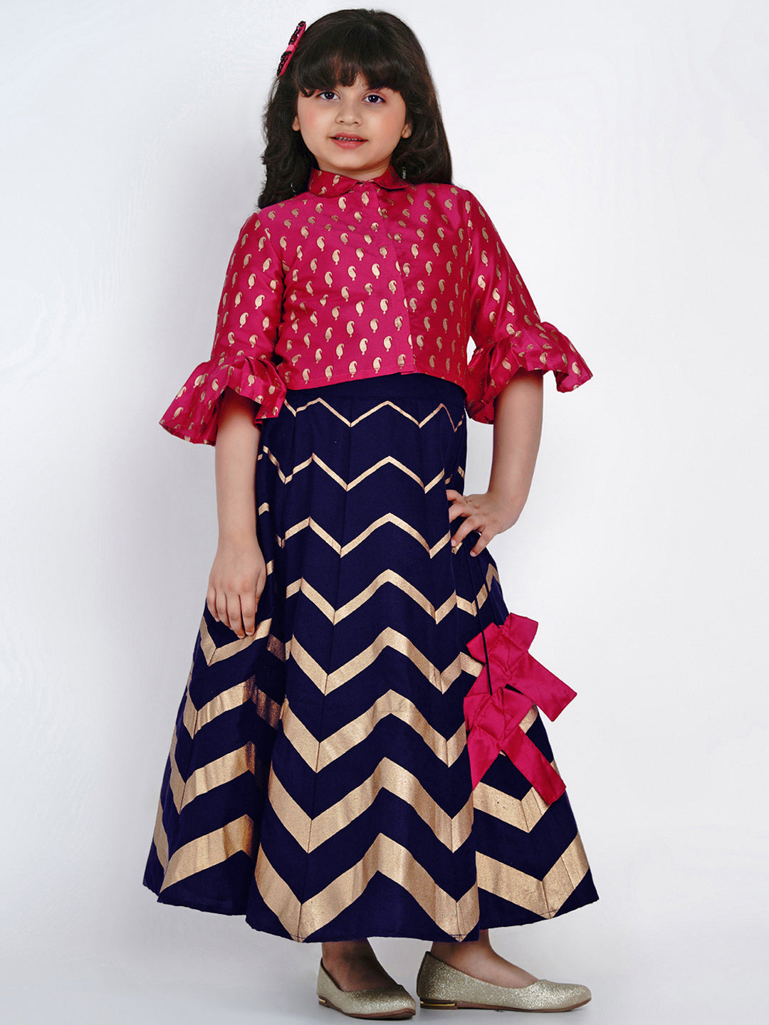 Bitiya By Bhama Pink & Navy Blue Ready To Wear Lehenga With Blouse