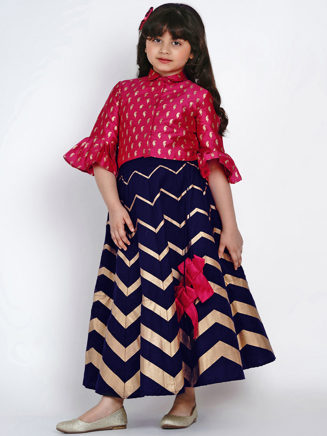 Bitiya By Bhama Pink & Navy Blue Ready To Wear Lehenga With Blouse