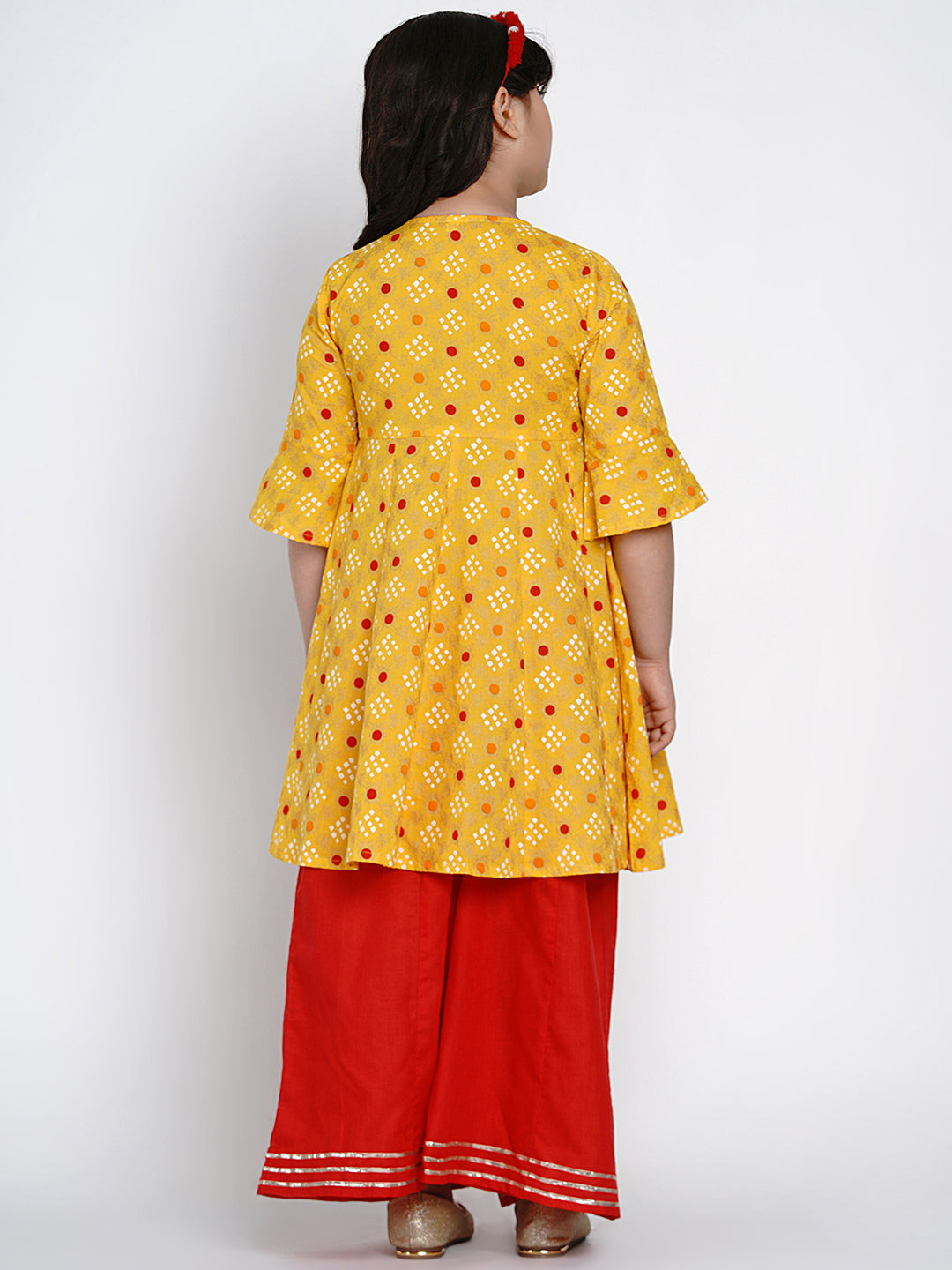Bitiya By Bhama Girls Yellow & Red Printed Kurta With Palazzos