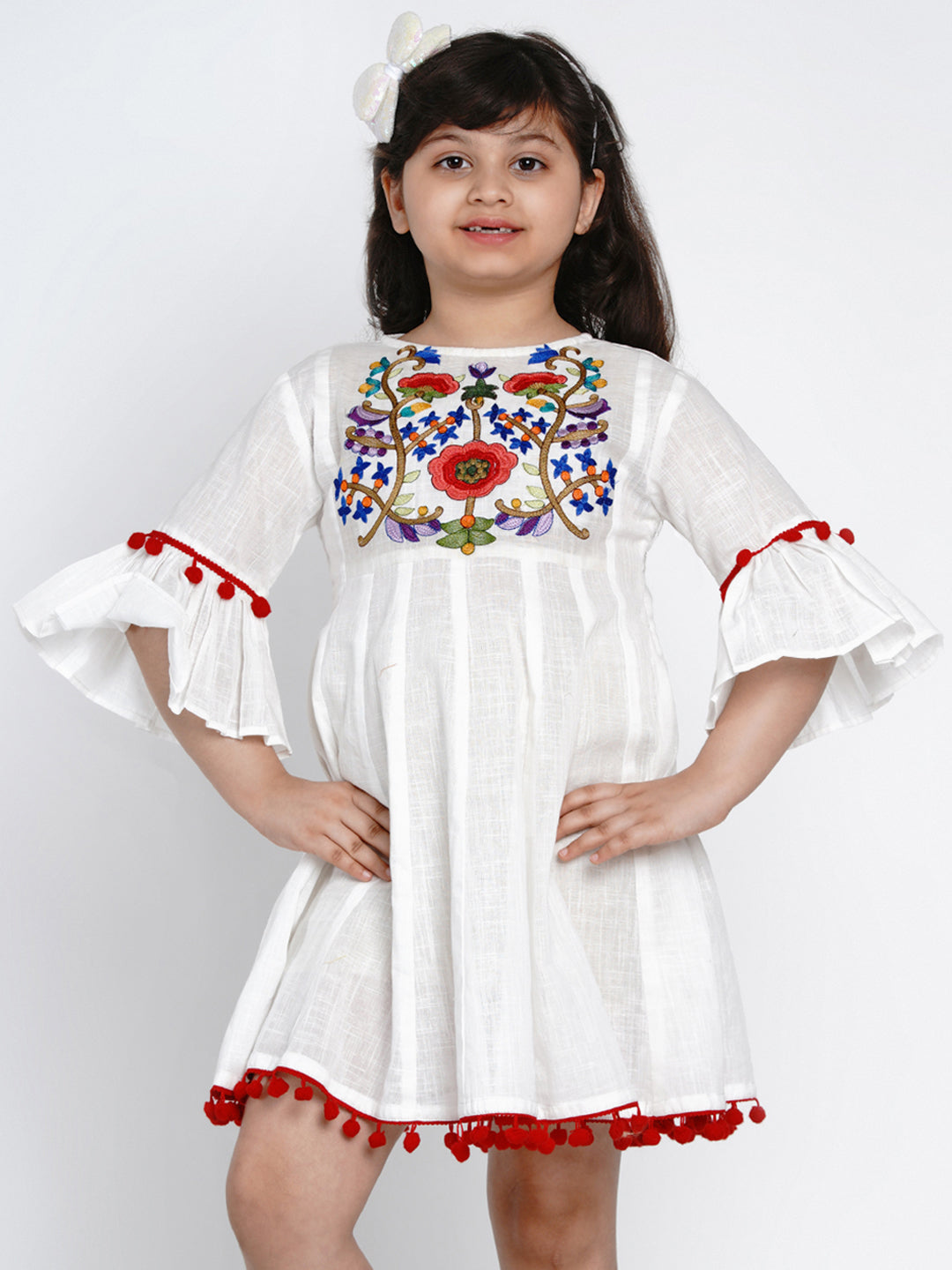 Bitiya by Bhama Girls Off-White Self Design Fit and Flare Dress