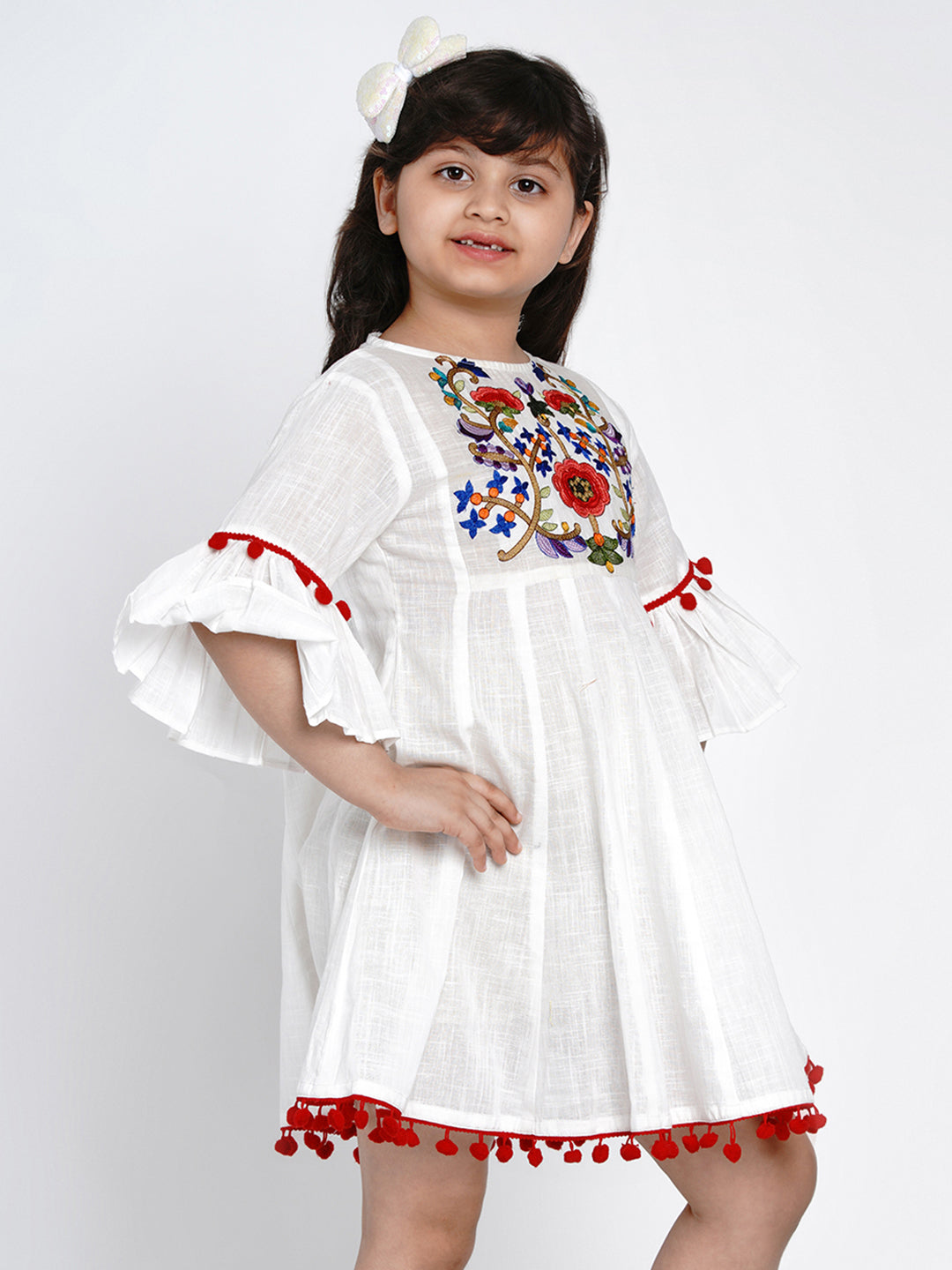 Bitiya by Bhama Girls Off-White Self Design Fit and Flare Dress