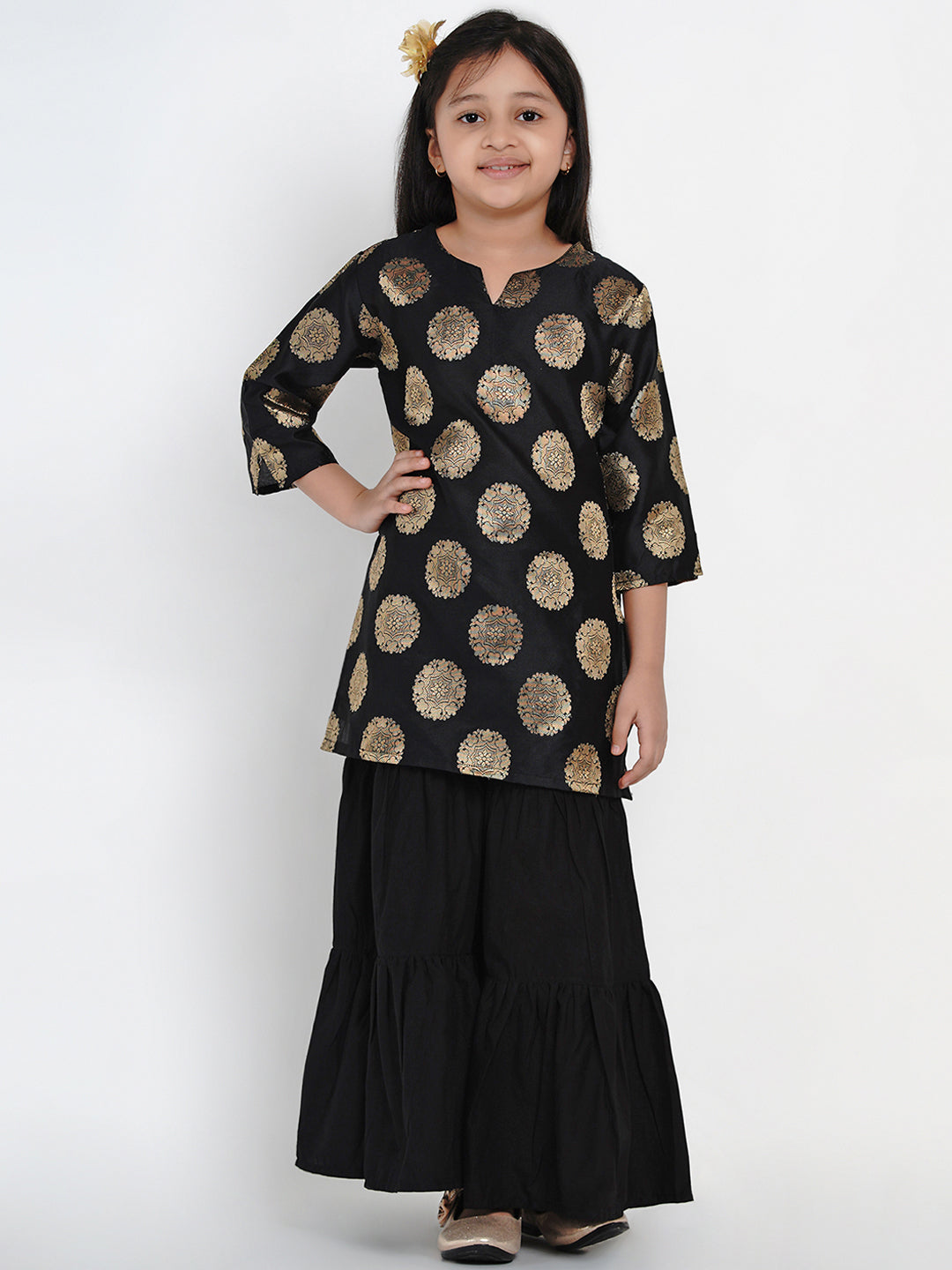Bitiya By Bhama Girls Black Ethnic Motifs Kurta With Sharara