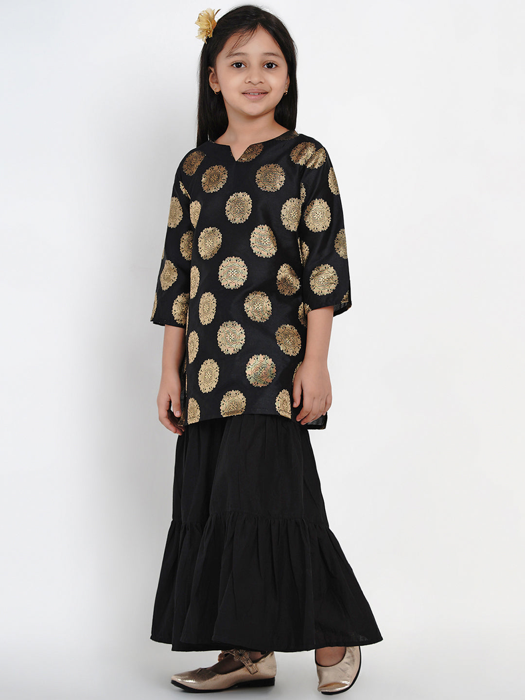 Bitiya By Bhama Girls Black Ethnic Motifs Kurta With Sharara