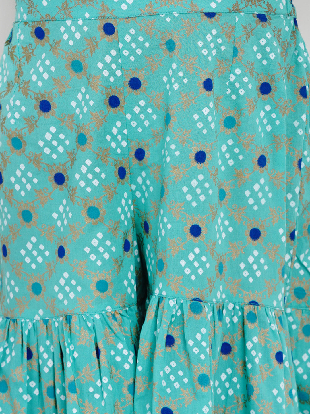 Bitiya By Bhama Girls Sea Green Bandhej Printed Kurta With Sharara