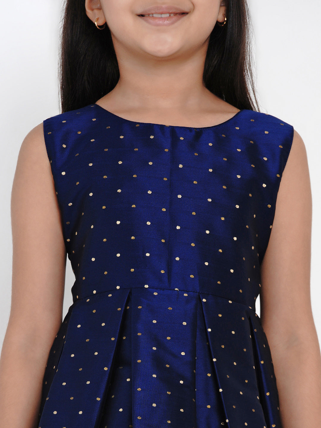 Bitiya By Bhama Girls Navy Blue Woven Design A-Line Fit And Flare Dress