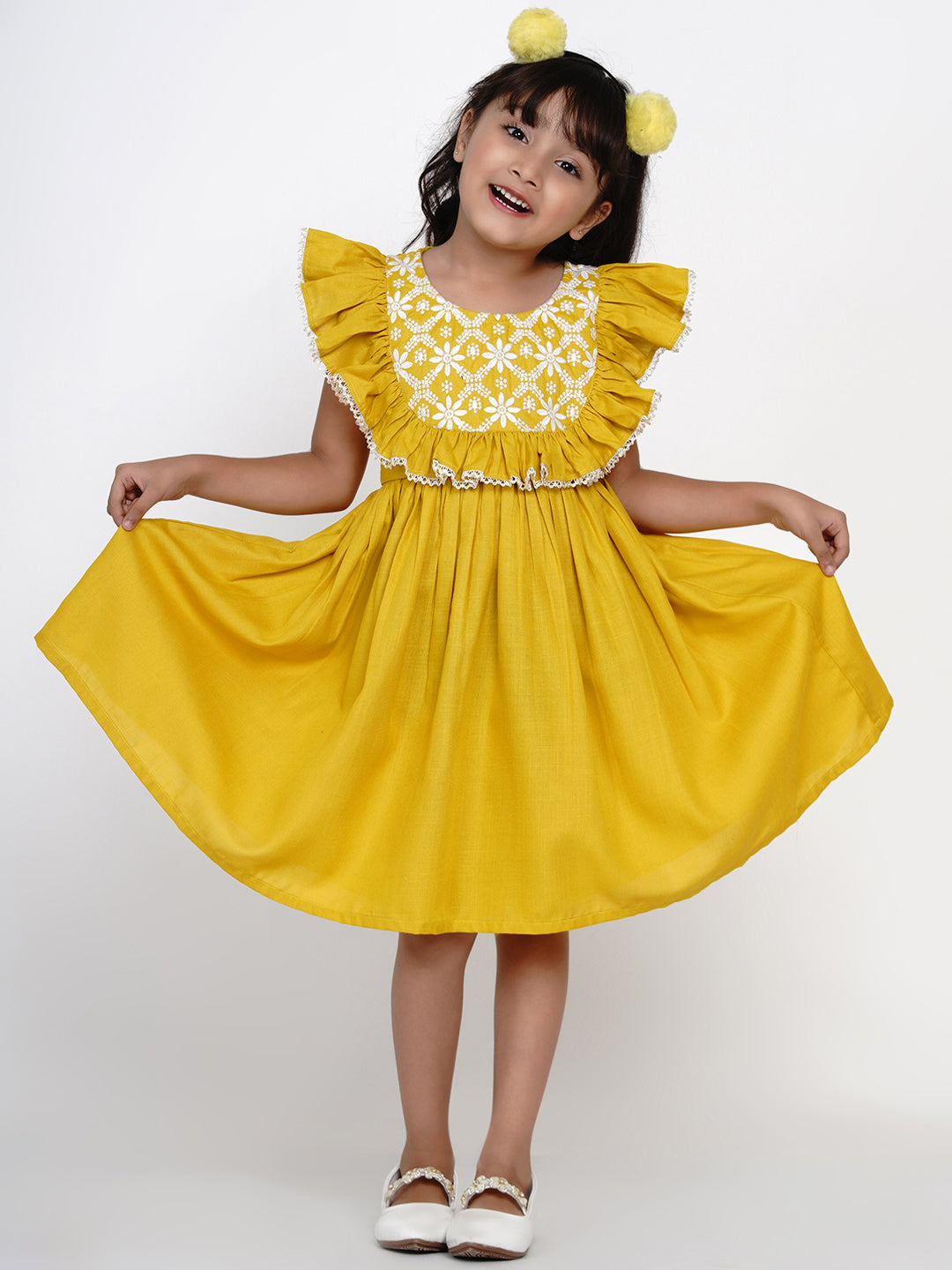 Bitiya By Bhama Yellow Embroidered Dress