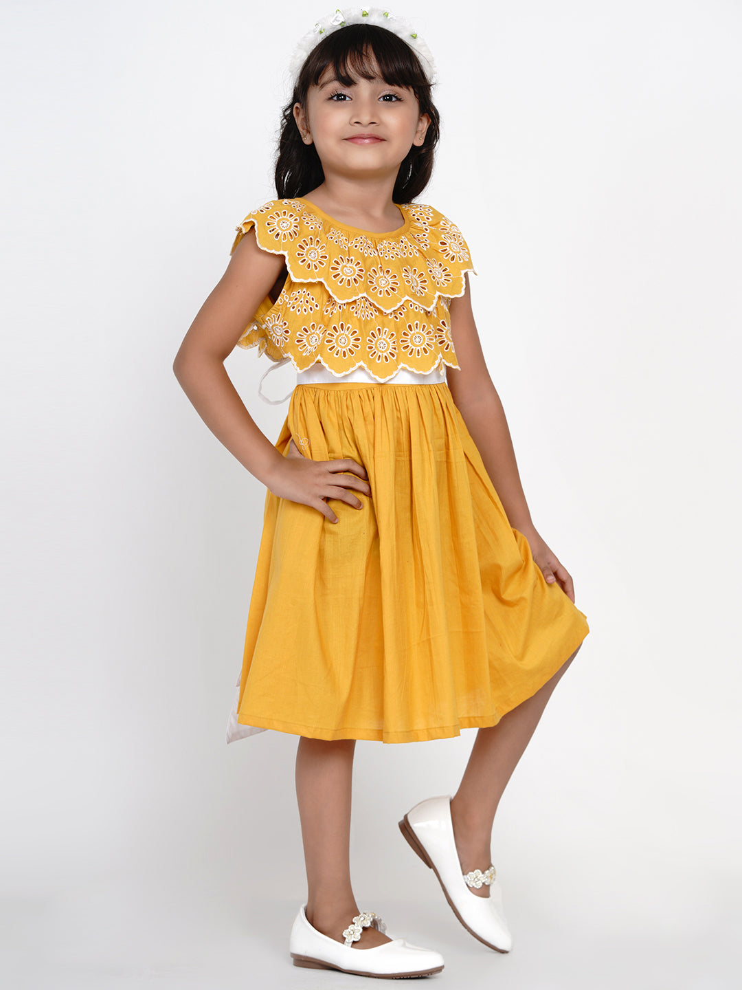 Bitiya By Bhama Mustard Shiffli Dress