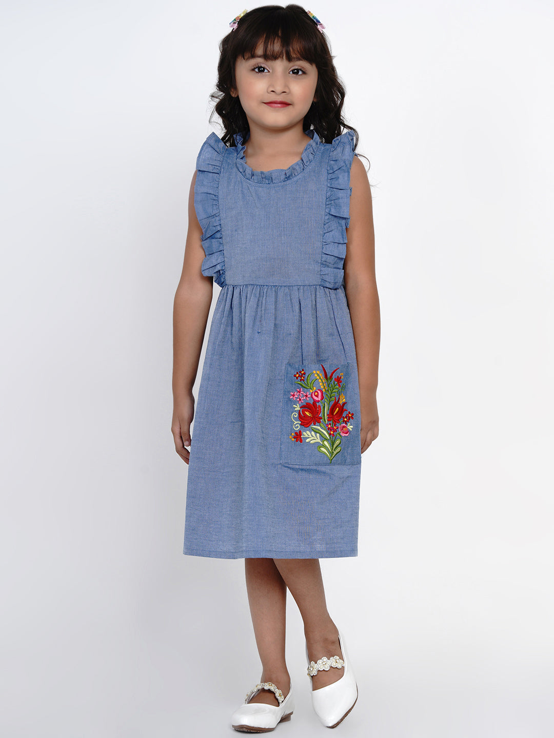 Bitiya by Bhama Girls Blue Solid Fit and Flare Dress