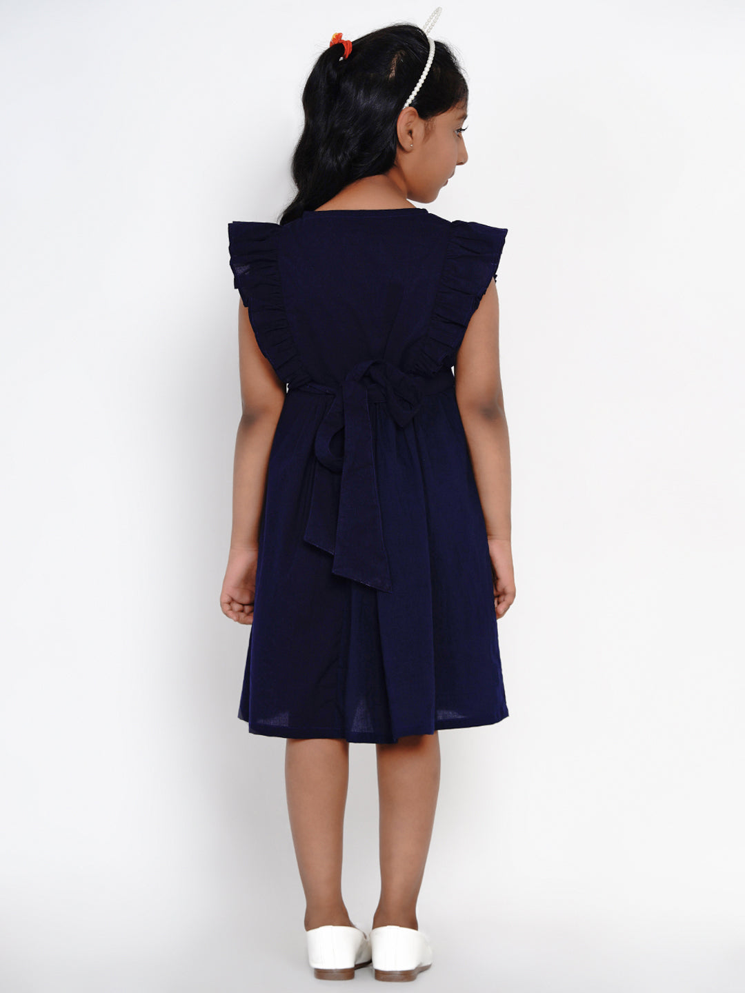 Bitiya By Bhama Girls Navy Blue Embroidered Fit And Flare Dress