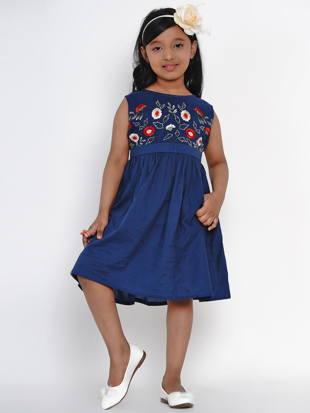Bitiya by Bhama Girls Blue Embroidered Fit and Flare Dress