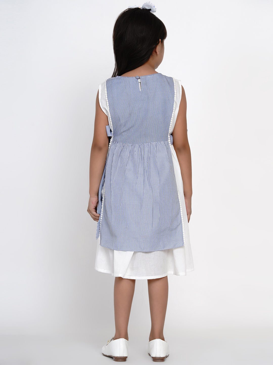 Bitiya by Bhama Girls Blue & White Striped Fit and Flare Layered Dress
