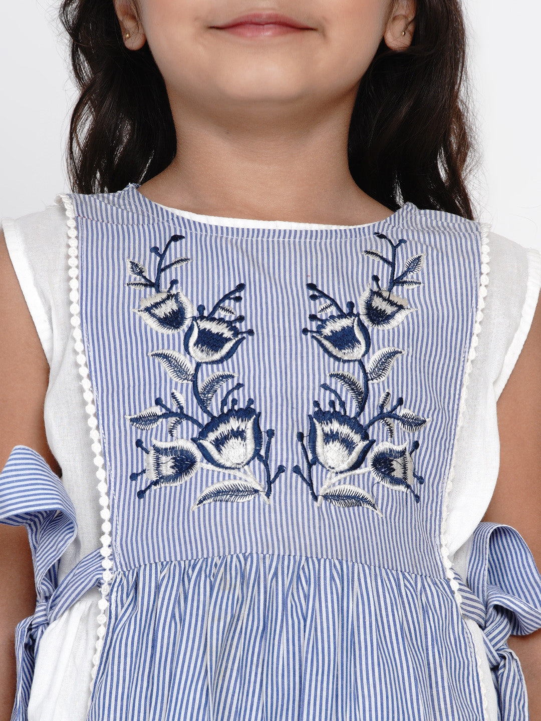 Bitiya by Bhama Girls Blue & White Striped Fit and Flare Layered Dress