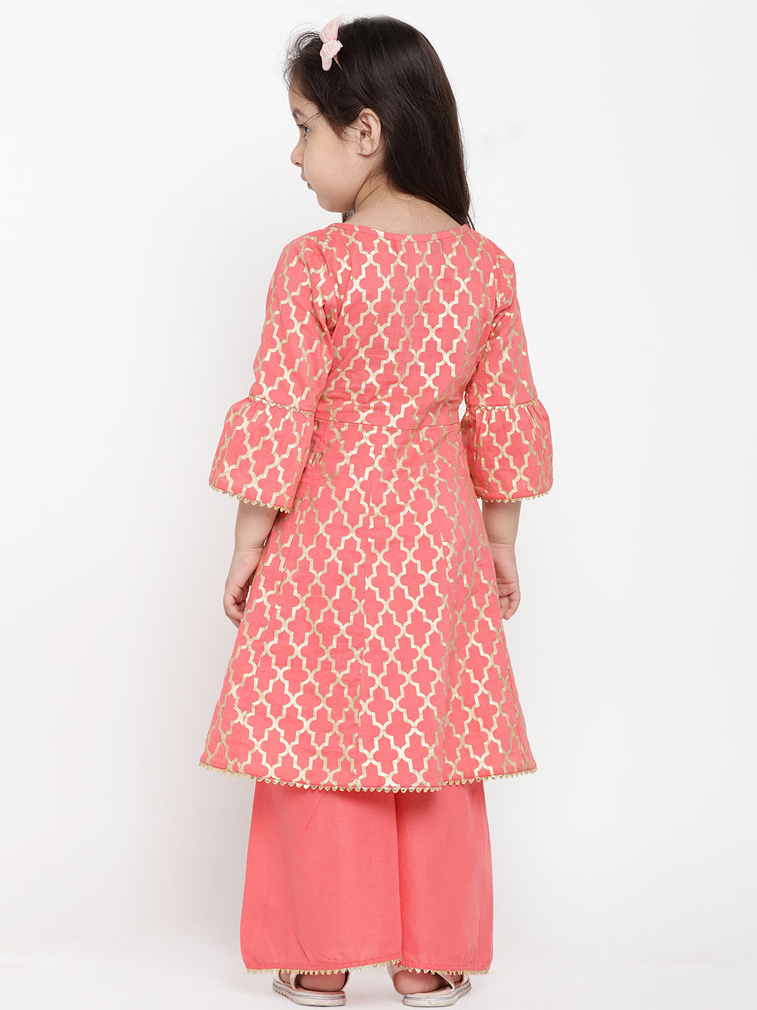 Bitiya by Bhama Girls Peach-Coloured Printed Kurti with Palazzos