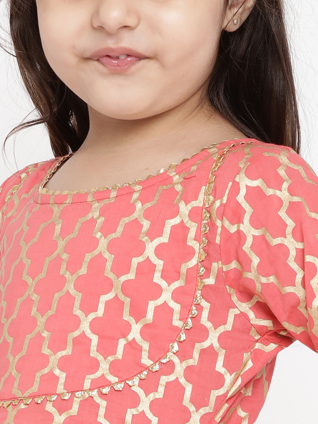 Bitiya by Bhama Girls Peach-Coloured Printed Kurti with Palazzos