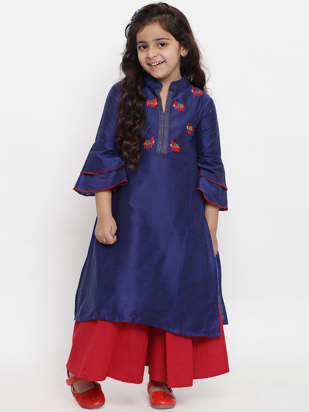 Bitiya By Bhama Girls Blue Embroidered Kurta With Palazzos