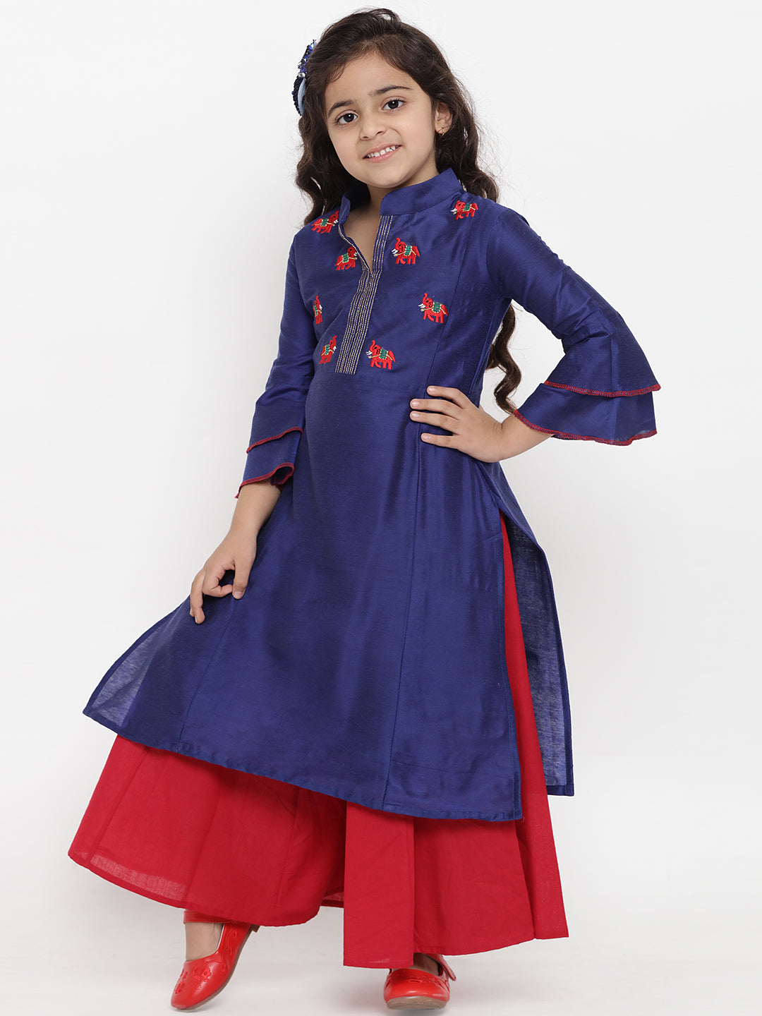 Bitiya By Bhama Girls Blue Embroidered Kurta With Palazzos
