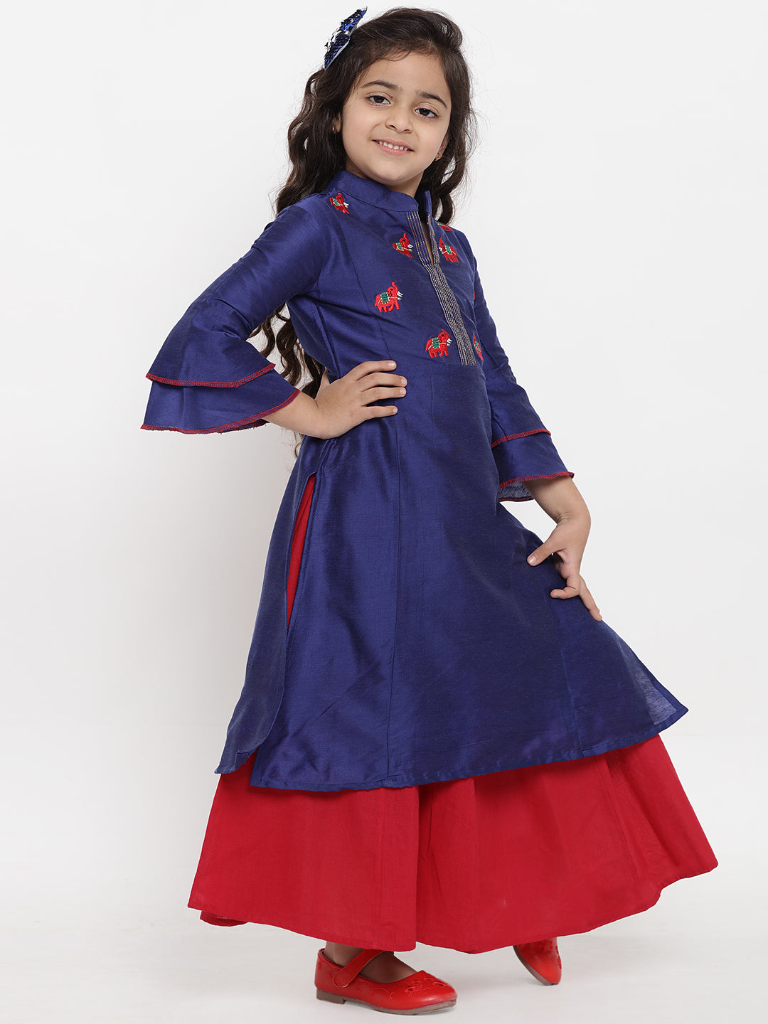 Bitiya By Bhama Girls Blue Embroidered Kurta With Palazzos