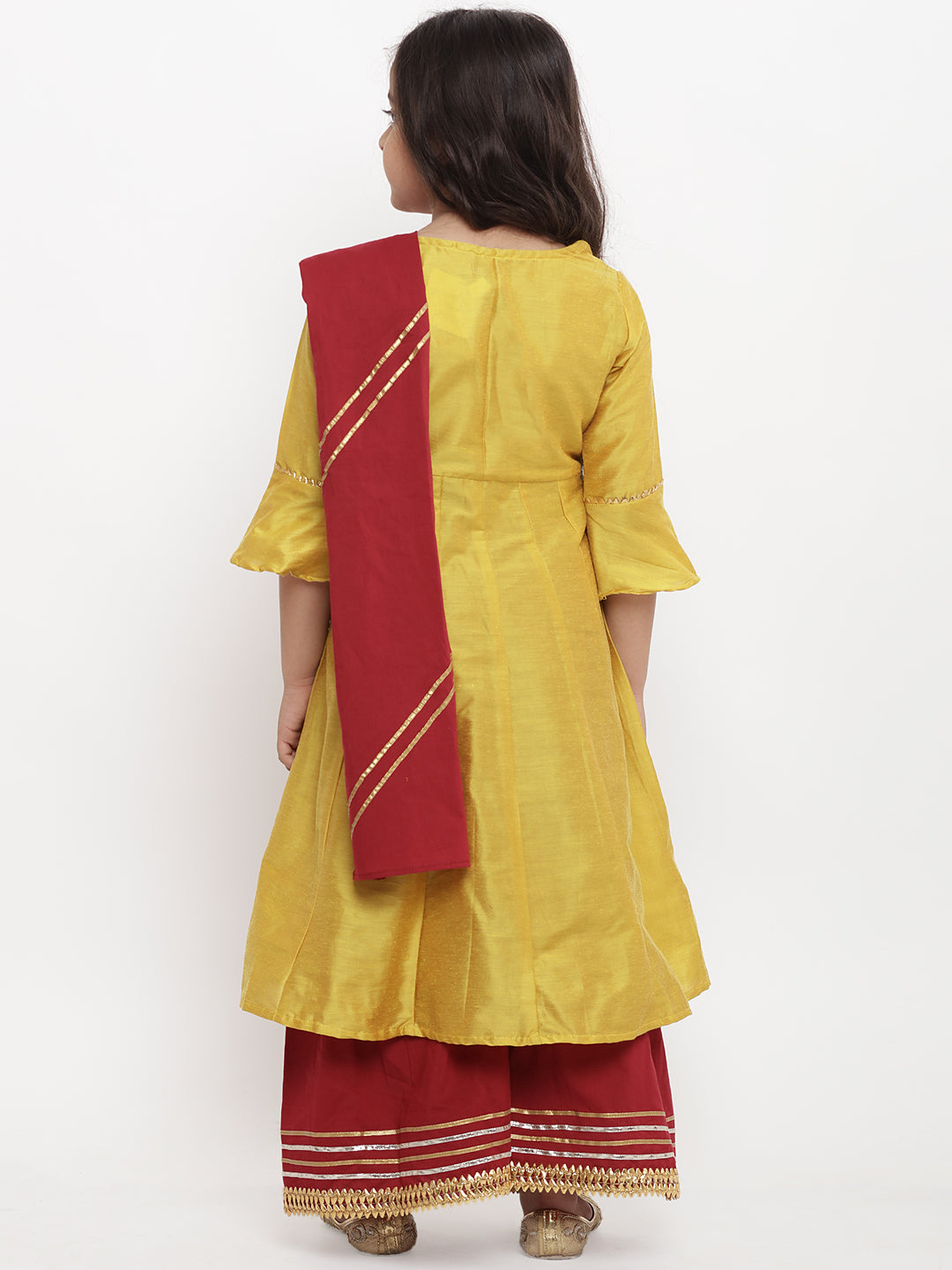 Bitiya By Bhama Girls Yellow Yoke Design Kurta With Palazzos & With Dupatta