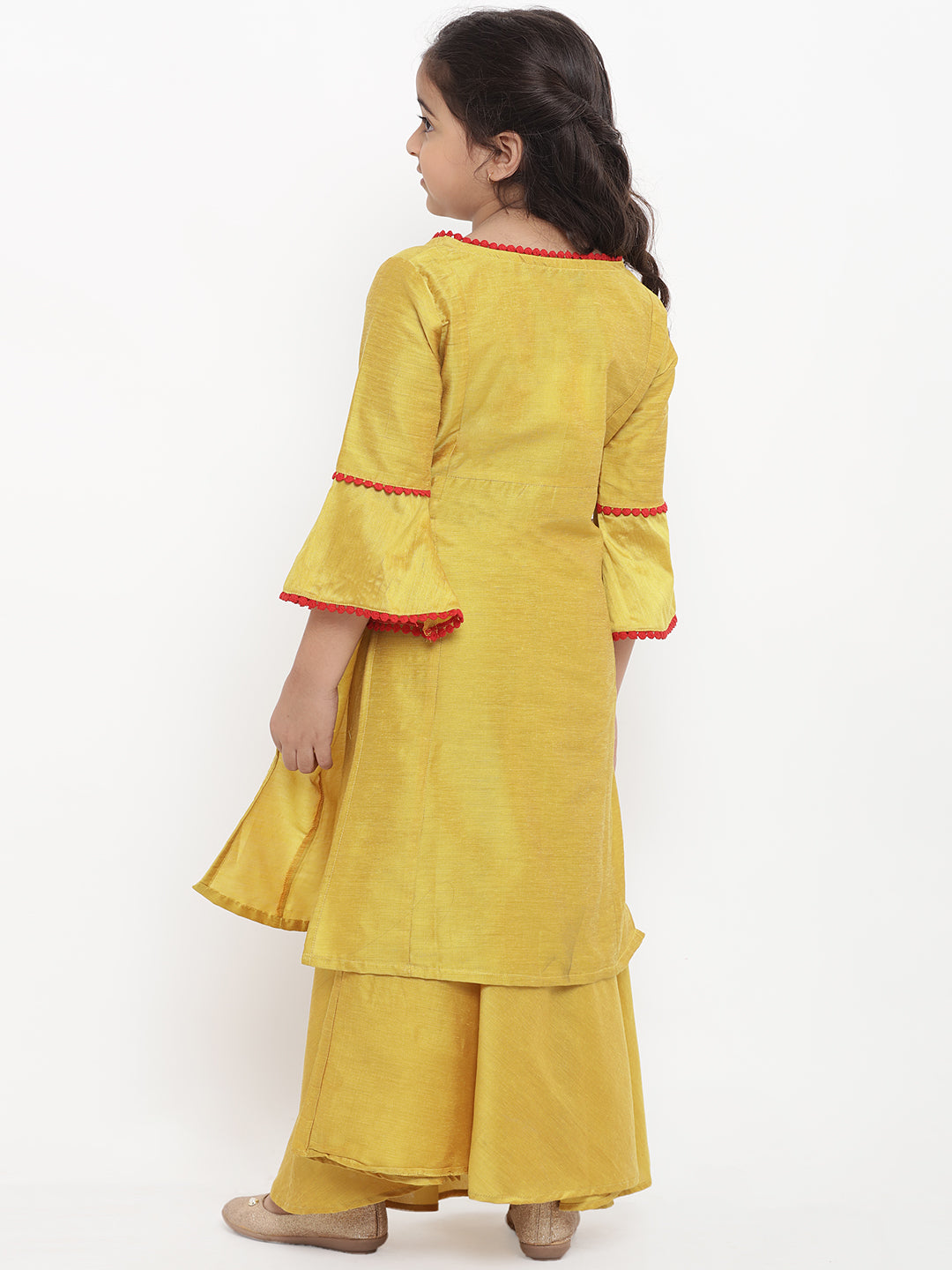 Bitiya by Bhama Girls Yellow Embroidered Kurti with Skirt