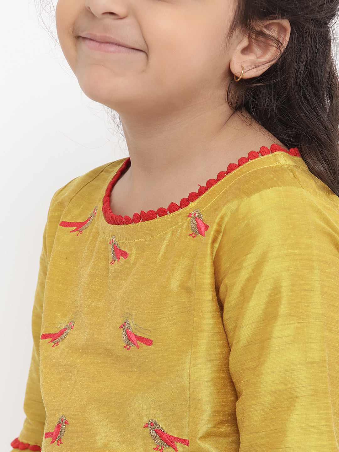 Bitiya by Bhama Girls Yellow Embroidered Kurti with Skirt