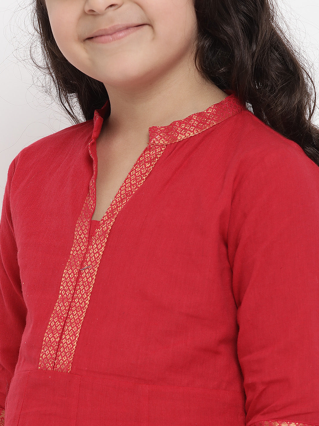 Bitiya by Bhama Girls Red Pure Cotton Kurti with Palazzos