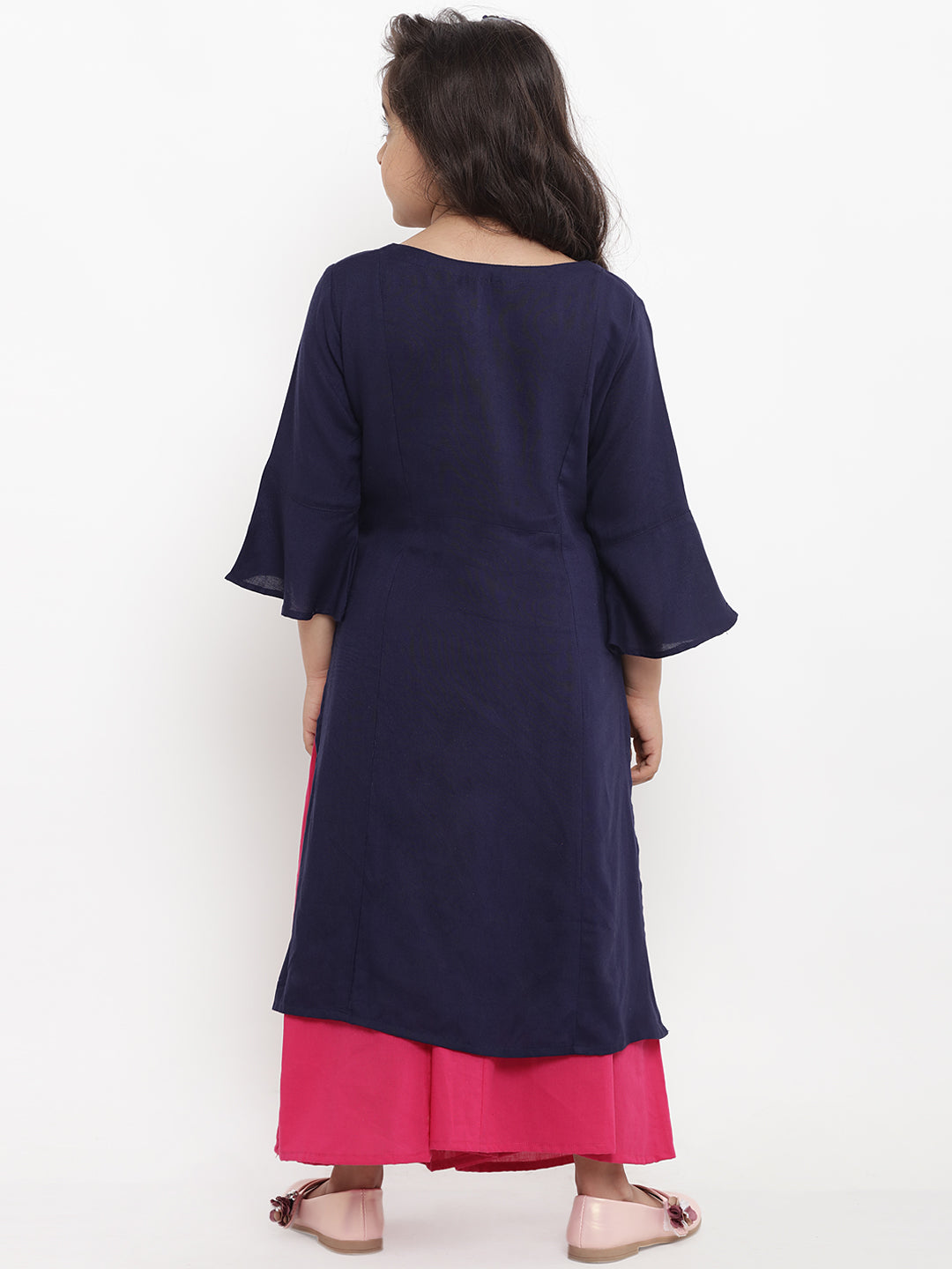 Bitiya By Bhama Girls Blue Floral Embroidered Panelled Kurta With Palazzos