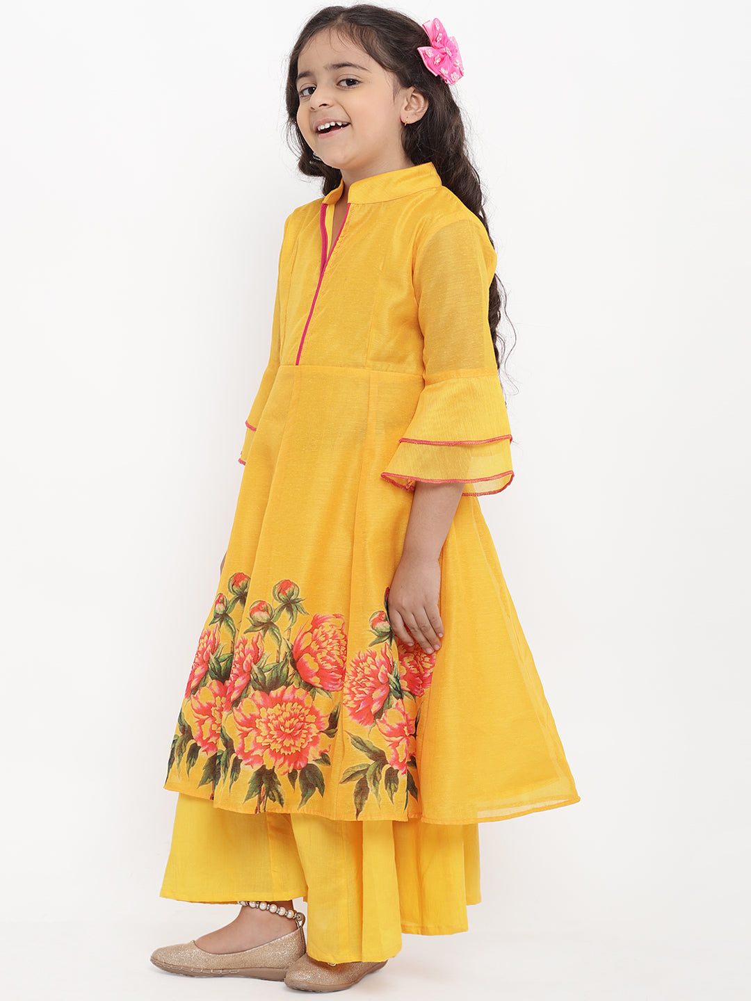 Bitiya By Bhama Girls Yellow Printed Kurta With Palazzos