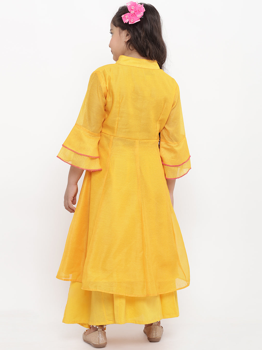 Bitiya By Bhama Girls Yellow Printed Kurta With Palazzos