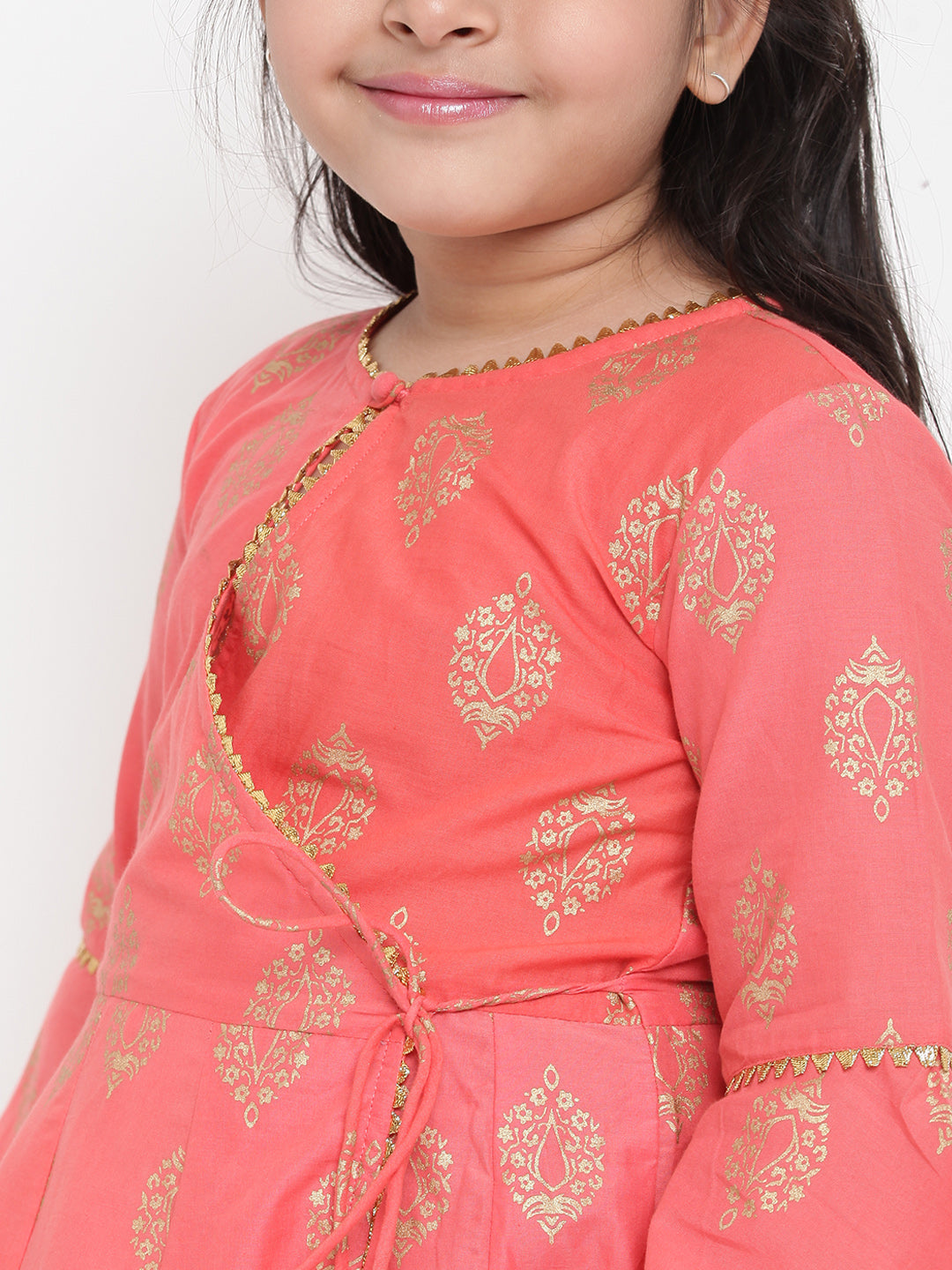 Bitiya By Bhama Girls Peach-Coloured Woven Design Kurti With Palazzos