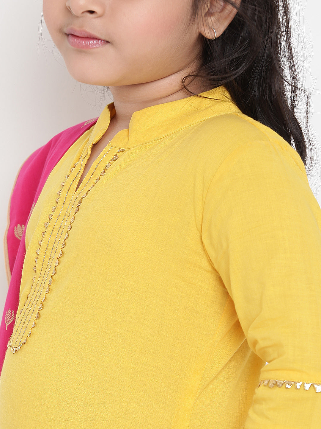 Bitiya By Bhama Girls Yellow Solid Kurta With Sharara & Pink Dupatta