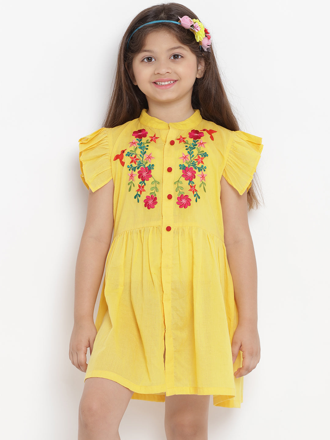 Bitiya By Bhama Girls Yellow Embroidered Dress
