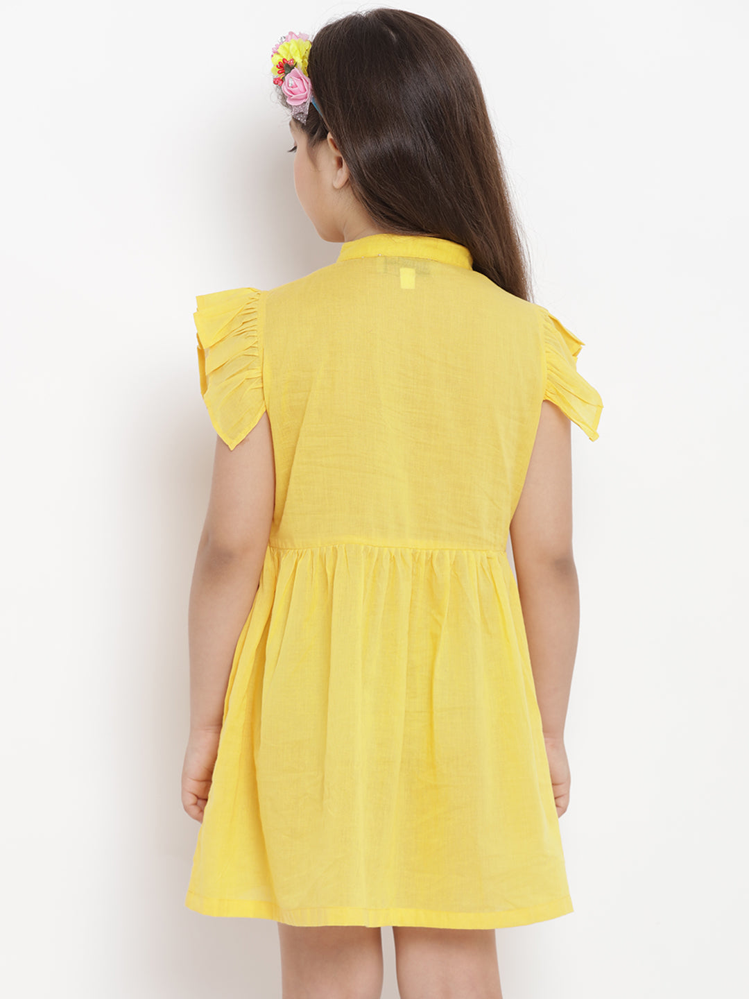 Bitiya By Bhama Girls Yellow Embroidered Dress