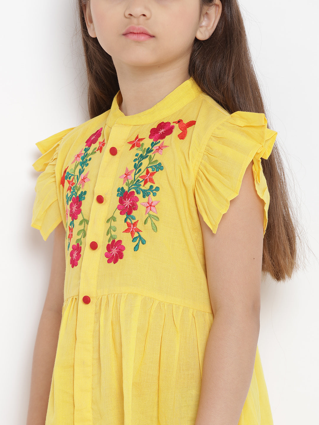 Bitiya By Bhama Girls Yellow Embroidered Dress