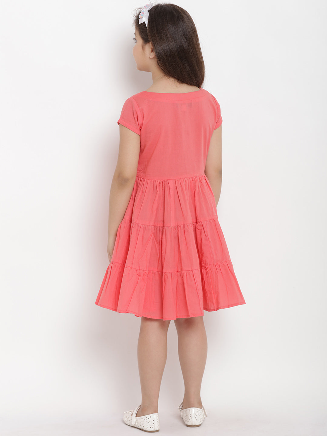 Bitiya By Bhama Girls Peach-Coloured Printed A-Line Dress