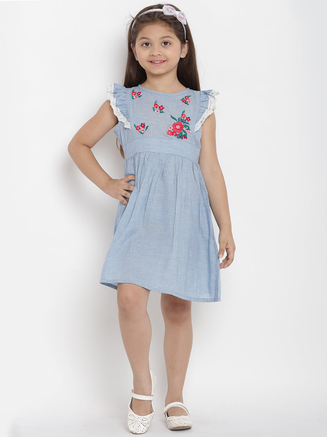 Bitiya By Bhama Girls Blue Striped Fit And Flare Dress