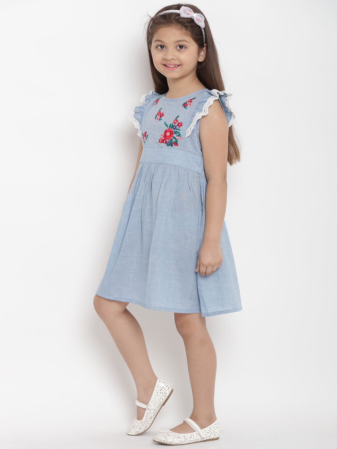 Bitiya By Bhama Girls Blue Striped Fit And Flare Dress
