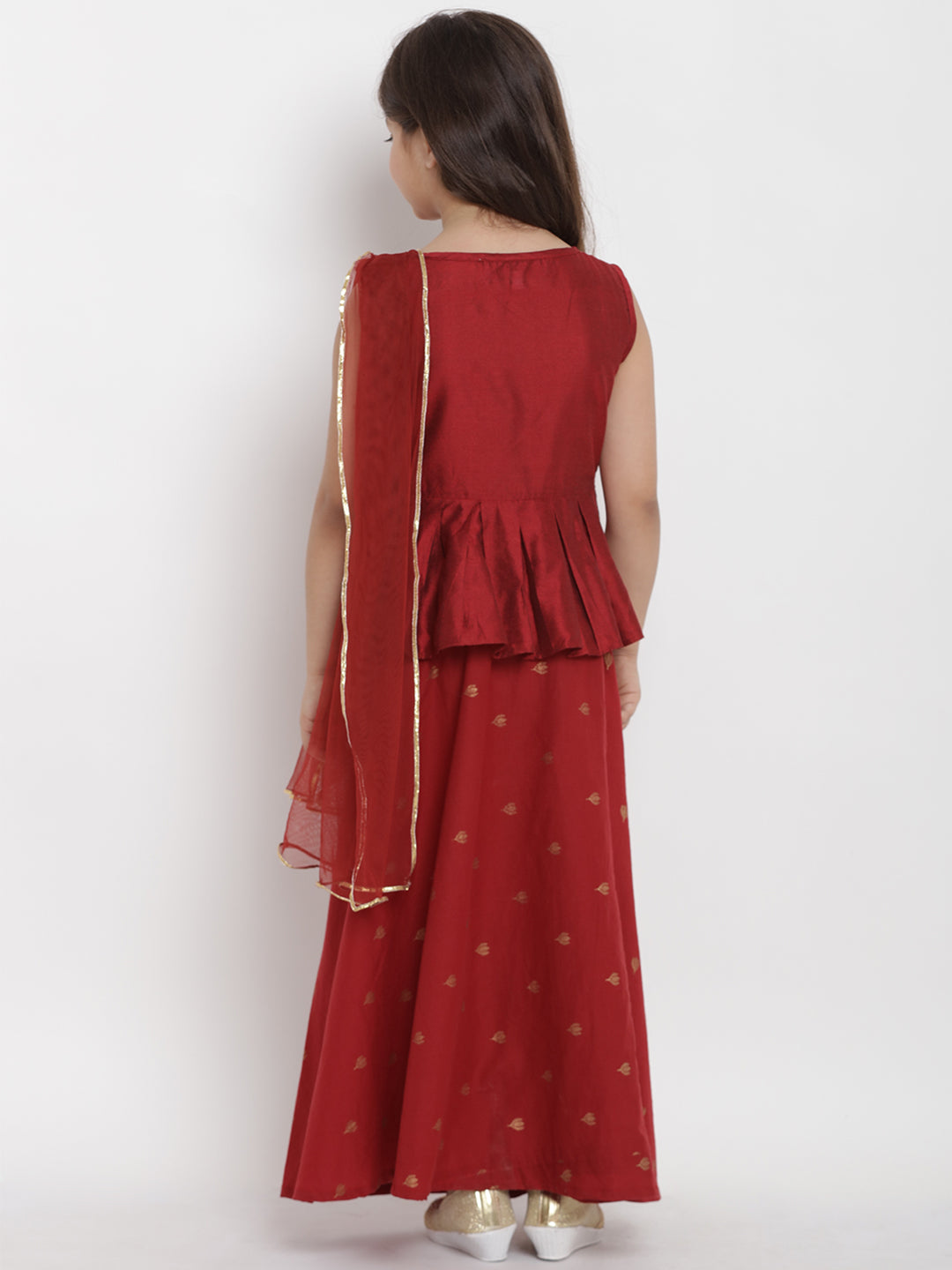 Bitiya by Bhama Girls Maroon Solid Top with Skirt