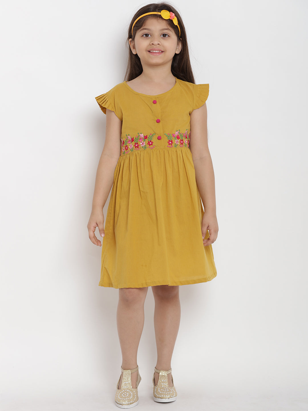 Bitiya By Bhama Girls Mustard Empire Dress